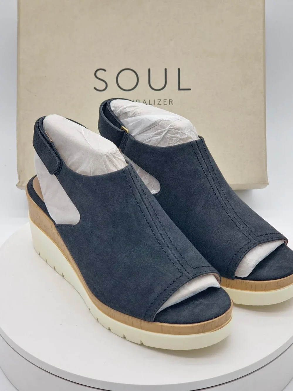 Soul Naturalizer Giselle Wedge Sandals Women’s Size 8.5 Wide Black NEW